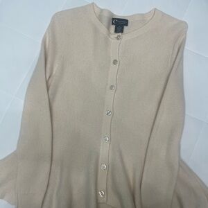 C By Bloomingdale's Cashmere Women's Cream Button-Front Crewneck Peplum Cardigan